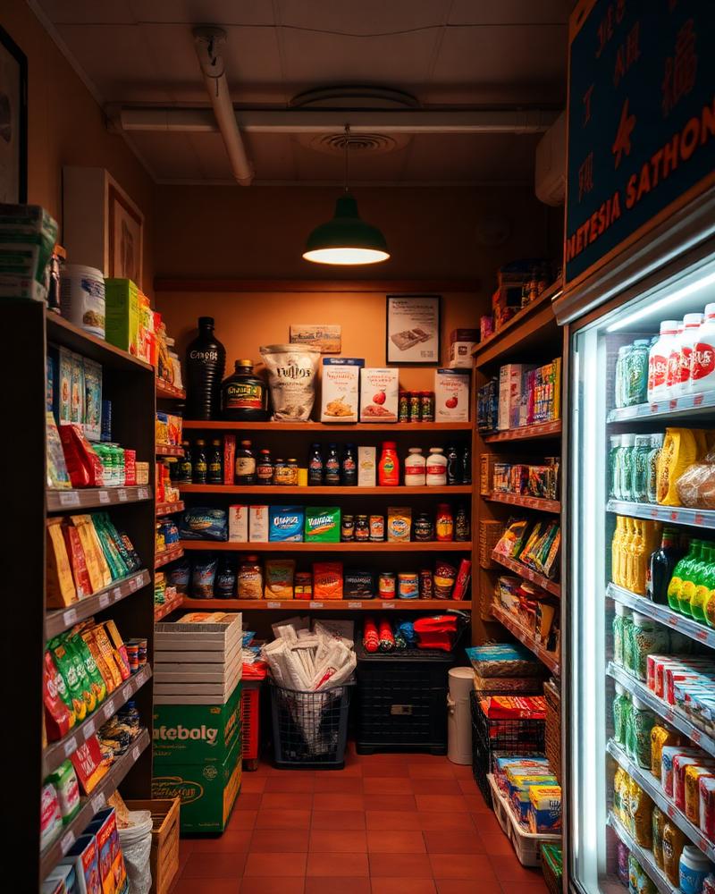 Stocked shelves inside the market